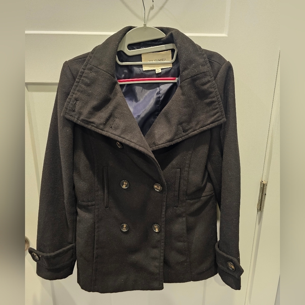 Thread & Supply Wool Blend Pea Coat Black Double Breasted Women’s Medium